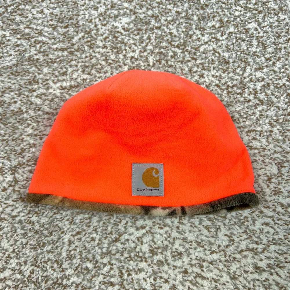 Carhartt Beanie Kids One Size Camo Orange Hunting Reversible Fleece Force Hat